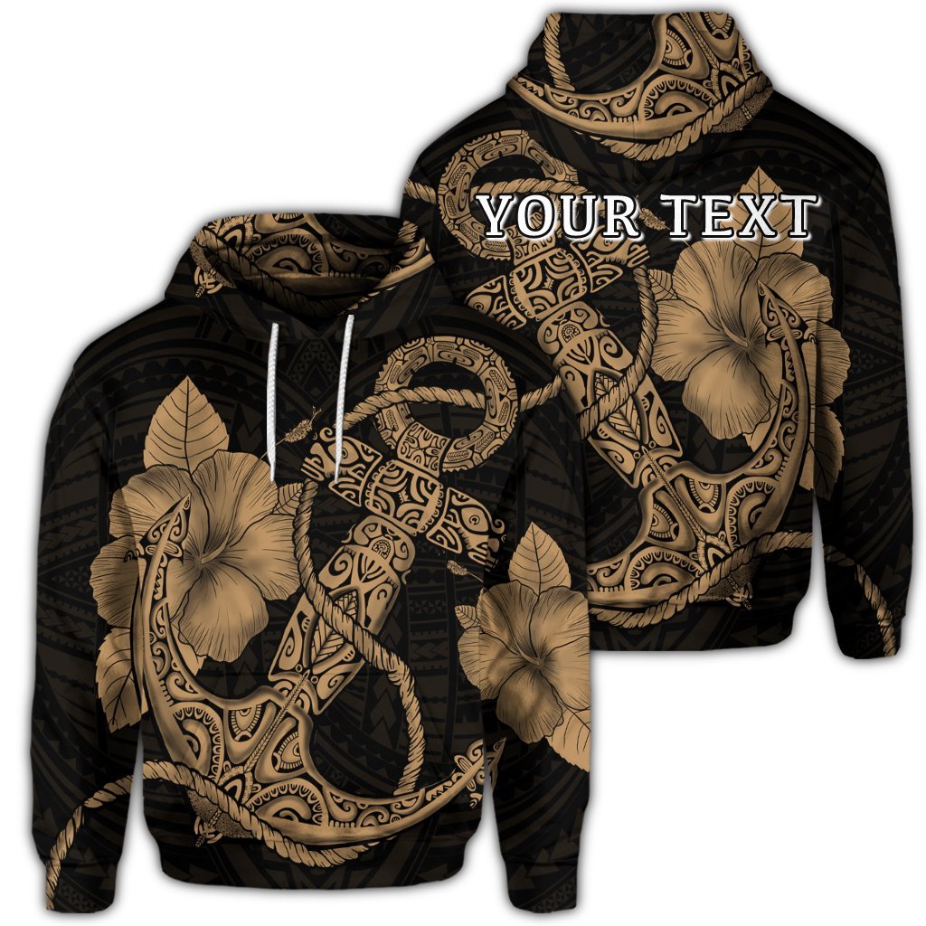 Custom Hawaiian Anchor Poly Tribal Hibiscus Polynesian Hoodie Gold Unisex Art - Polynesian Pride