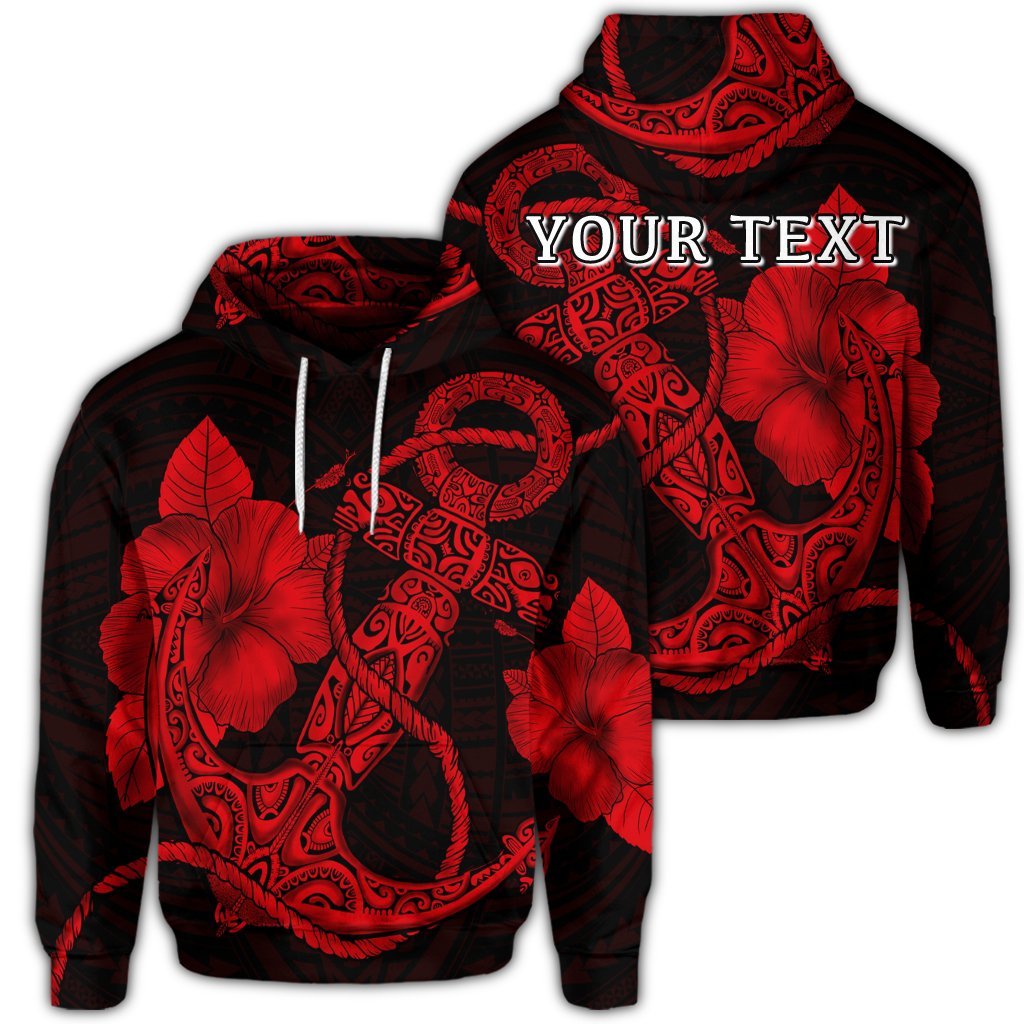 Custom Hawaiian Anchor Poly Tribal Hibiscus Polynesian Hoodie Red Unisex Art - Polynesian Pride