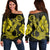 Hawaiian Anchor Poly Tribal Hibiscus Polynesian Women's Off Shoulder Sweater Yellow - AH Black - Polynesian Pride