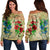 Hawaiian Blue And Red Hibiscus Polynesian Women's Off Shoulder Sweater - AH Black - Polynesian Pride