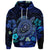 Custom Hawaiian Blue Ocean Honu and Flowers Hoodie - Polynesian Pride