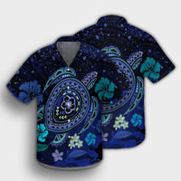 Hawaiian Blue Ocean Honu And Flowers Hawaiian Shirt AH Black - Polynesian Pride