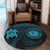 Hawaiian Coat Of Arms Turtle Polynesian Round Carpet Blue AH - Polynesian Pride