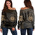 Hawaiian Coat Of Arms Turtle Polynesian Women's Off Shoulder Sweater Gold AH Black - Polynesian Pride