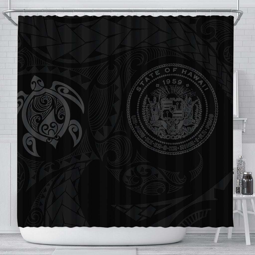 Hawaiian Coat Of Arms Turtle Polynesian Shower Curtain Gray AH 177 x 172 (cm) Black - Polynesian Pride