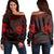 Hawaiian Coat Of Arms Turtle Polynesian Women's Off Shoulder Sweater Red AH Black - Polynesian Pride