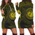 Hawaiian Coat Of Arms Turtle Polynesian Hoodie Dress Yellow AH Black - Polynesian Pride