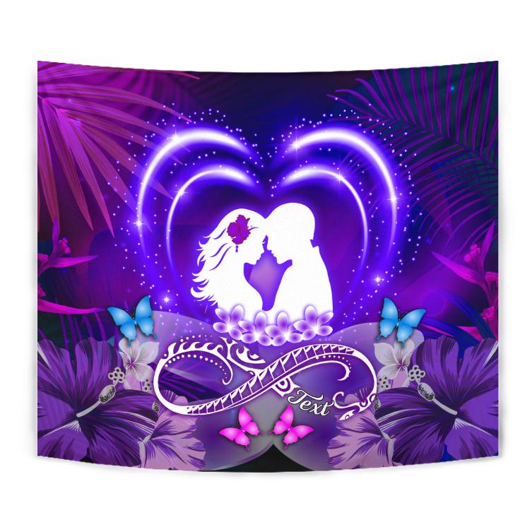 (Personalized) Hawaiian Couple Hibiscus Valentine Tapestry - Bliss Style AH Wall Tapestry Purple - Polynesian Pride