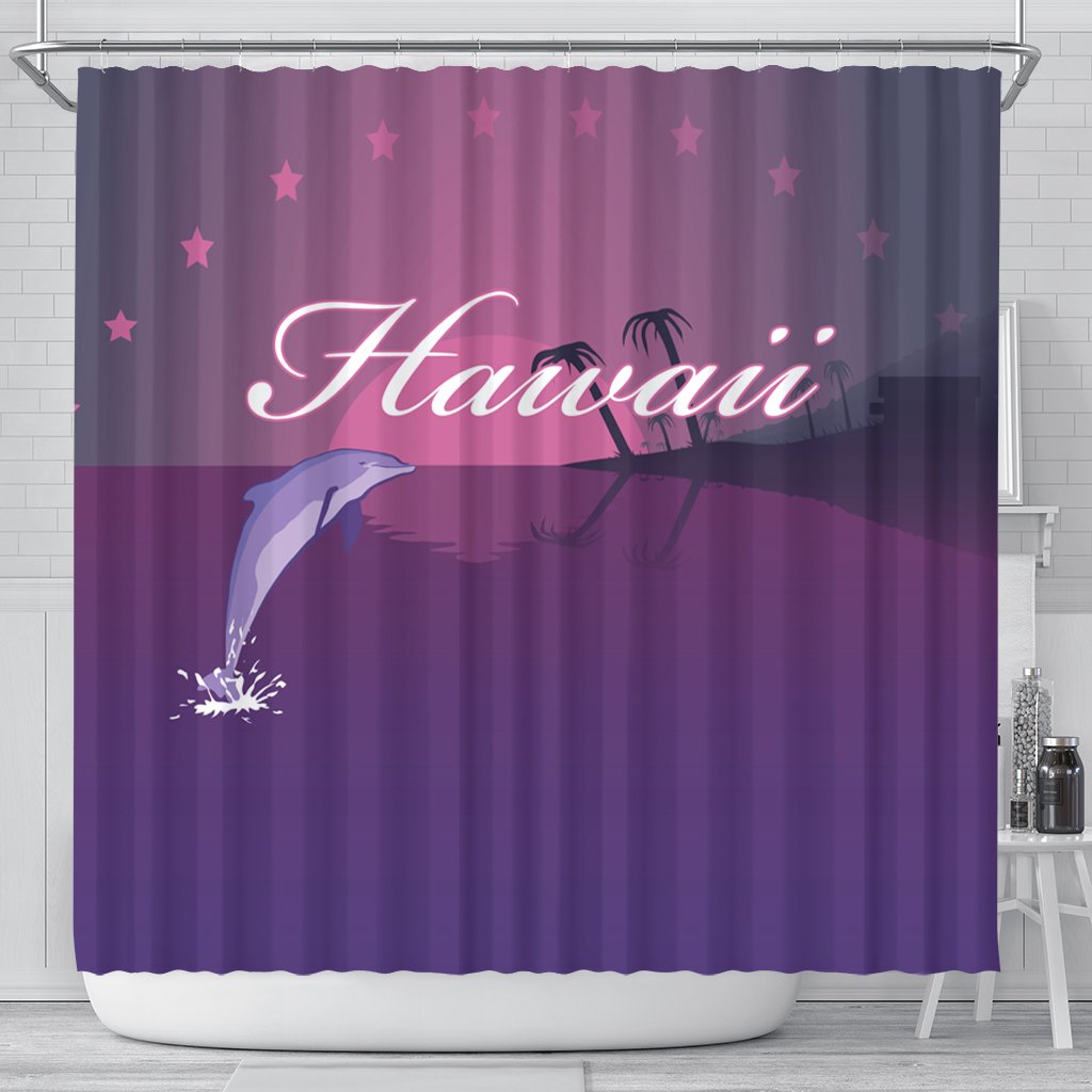 Hawaiian Dolphin Violet Polynesian Shower Curtain - AH 177 x 172 (cm) Black - Polynesian Pride