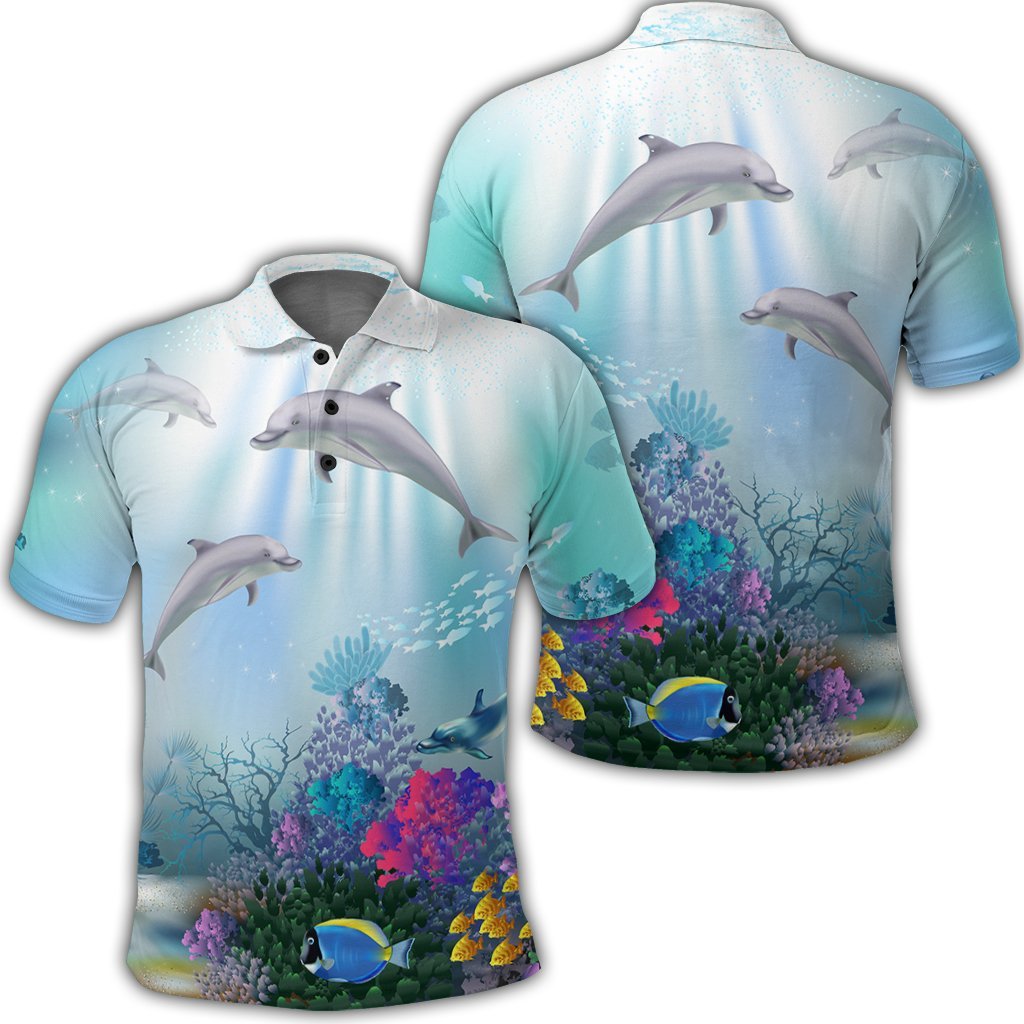 Hawaiian Dolphins Play The Ocean Polynesian Polo Shirt Unisex Black - Polynesian Pride