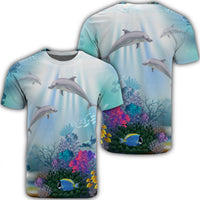 Hawaiian Dolphins Play The Ocean Polynesian T Shirt Unisex Black - Polynesian Pride