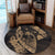 Hawaiian Fish Hook Hibiscus Banzai Surfing Polynesian Round Carpet Gold - AH - Polynesian Pride