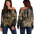 Hawaiian Fish Hook Hibiscus Banzai Surfing Polynesian Women's Off Shoulder Sweater Gold - AH Black - Polynesian Pride