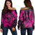 Hawaiian Fish Hook Hibiscus Banzai Surfing Polynesian Women's Off Shoulder Sweater Pink - AH Black - Polynesian Pride