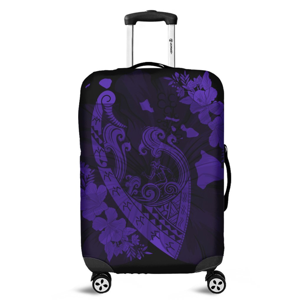 Hawaiian Fish Hook Hibiscus Banzai Surfing Polynesian Luggage Covers Purple - AH Black - Polynesian Pride