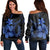 Hawaiian Fish Hook Hibiscus Plumeria Polynesian Women's Off Shoulder Sweater - Blue - AH Black - Polynesian Pride