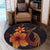 Hawaiian Fish Hook Hibiscus Plumeria Polynesian Round Carpet - Orange - AH - Polynesian Pride