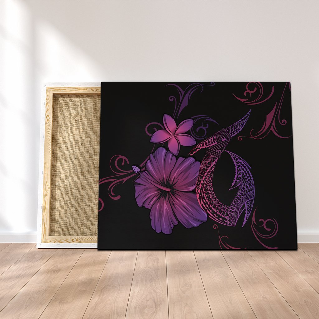 Hawaiian Fish Hook Hibiscus Plumeria Polynesian Canvas - Pink - AH Canvas Poly-cotton - Polynesian Pride