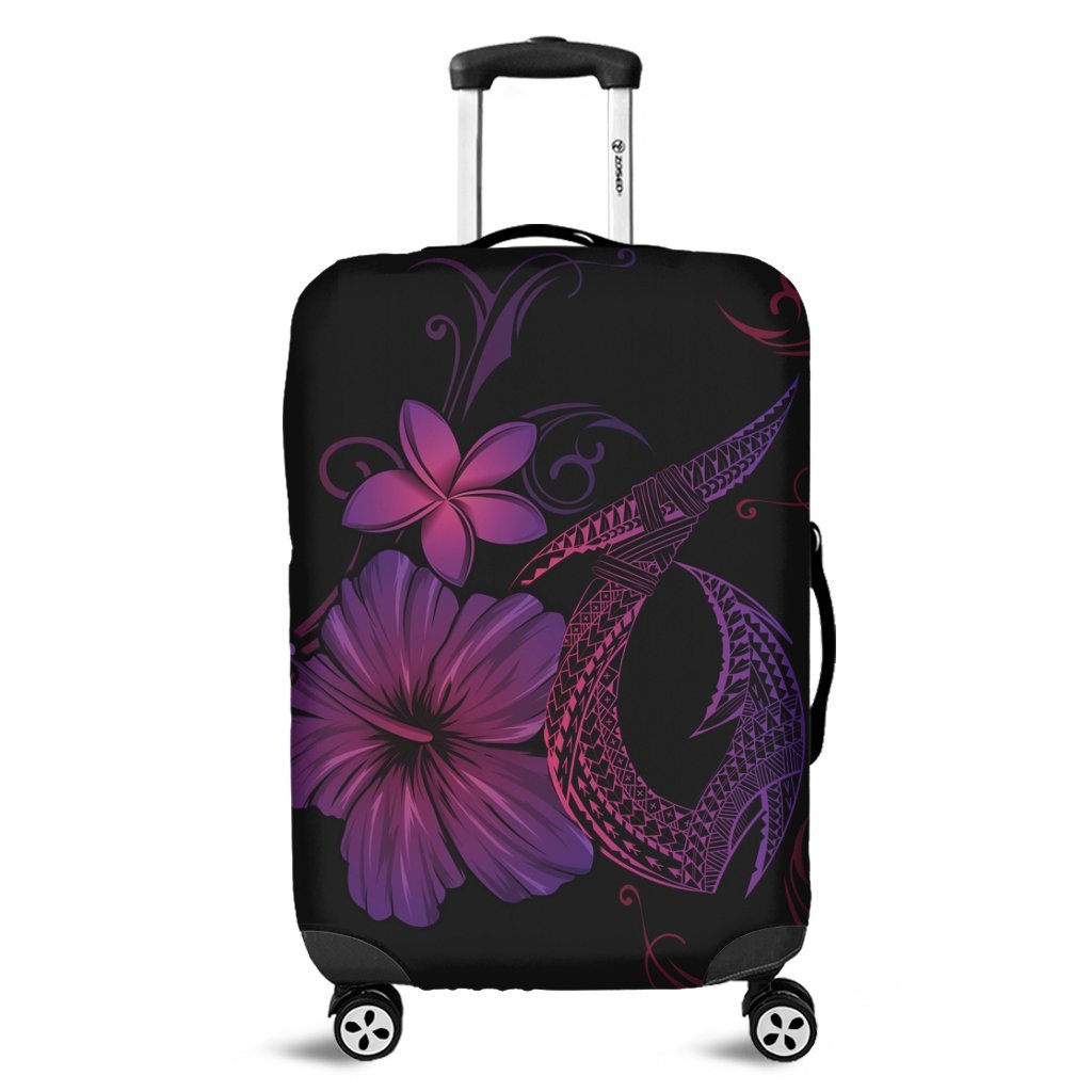 Hawaiian Fish Hook Hibiscus Plumeria Polynesian Luggage Covers - Pink - AH Black - Polynesian Pride