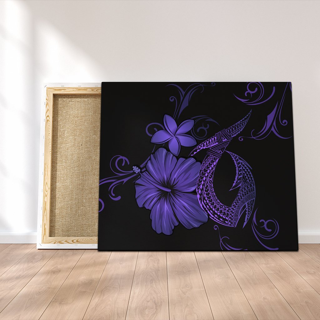 Hawaiian Fish Hook Hibiscus Plumeria Polynesian Canvas - Purple - AH Canvas Poly-cotton - Polynesian Pride