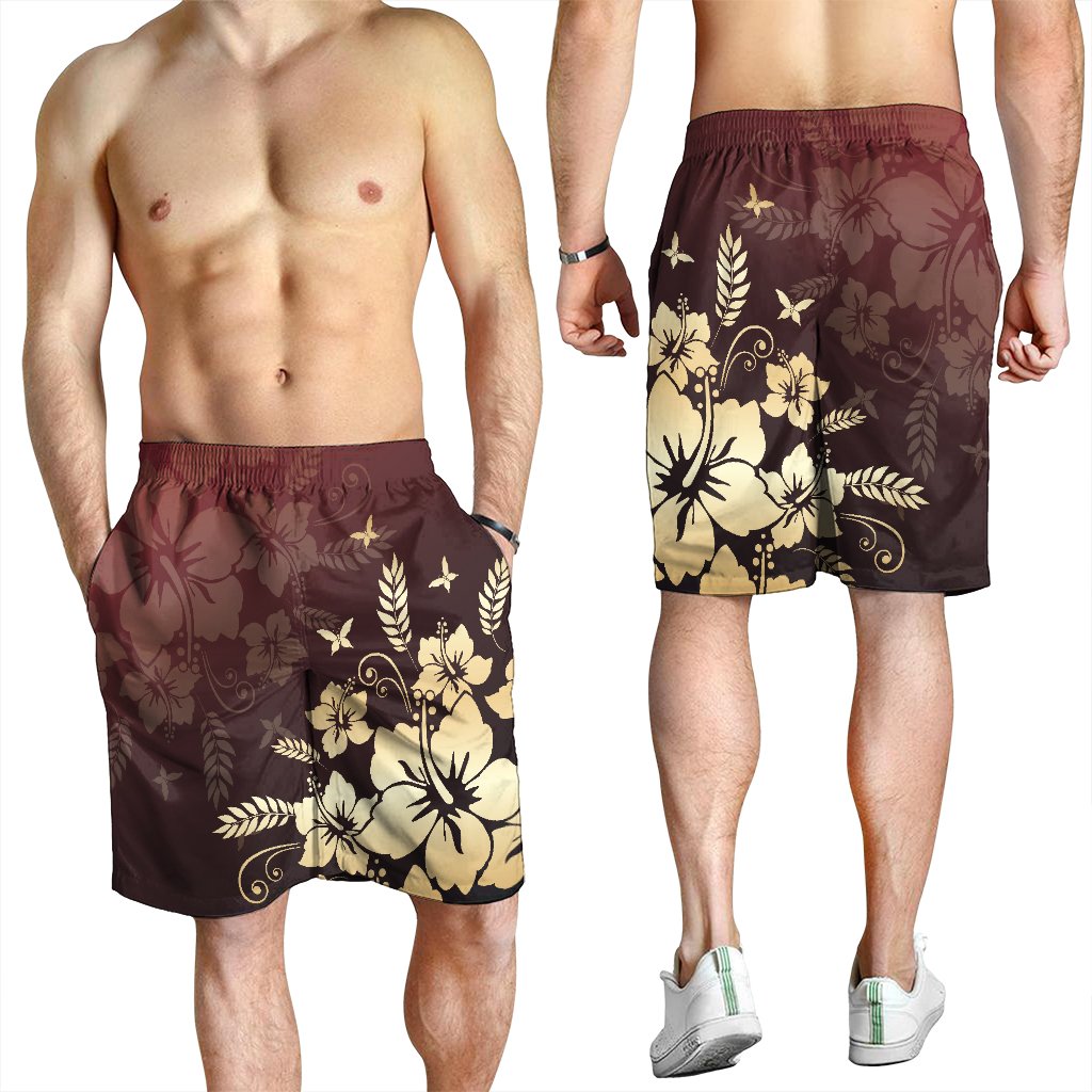 Hawaiian Golden Hibiscus Butterfly Polynesian Men's Shorts - AH - Polynesian Pride