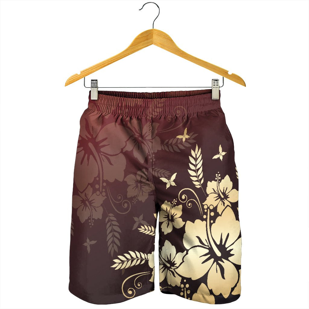 Hawaiian Golden Hibiscus Butterfly Polynesian Men's Shorts - AH - Polynesian Pride