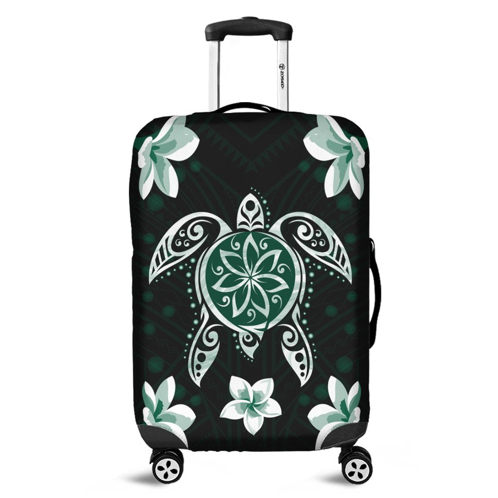 Hawaiian Greenie Turtle Plumeria Luggage Covers AH Black - Polynesian Pride