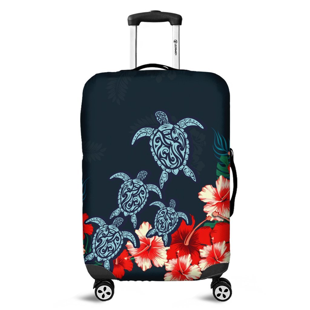 Hawaiian Hibiscus And Turtle Polynesian Luggage Covers - AH Black - Polynesian Pride