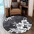 Hawaiian Hibiscus Black And White Polynesian Round Carpet - AH - Polynesian Pride