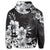 Hawaiian Hibiscus Black and White Polynesian Zip Hoodie - Polynesian Pride