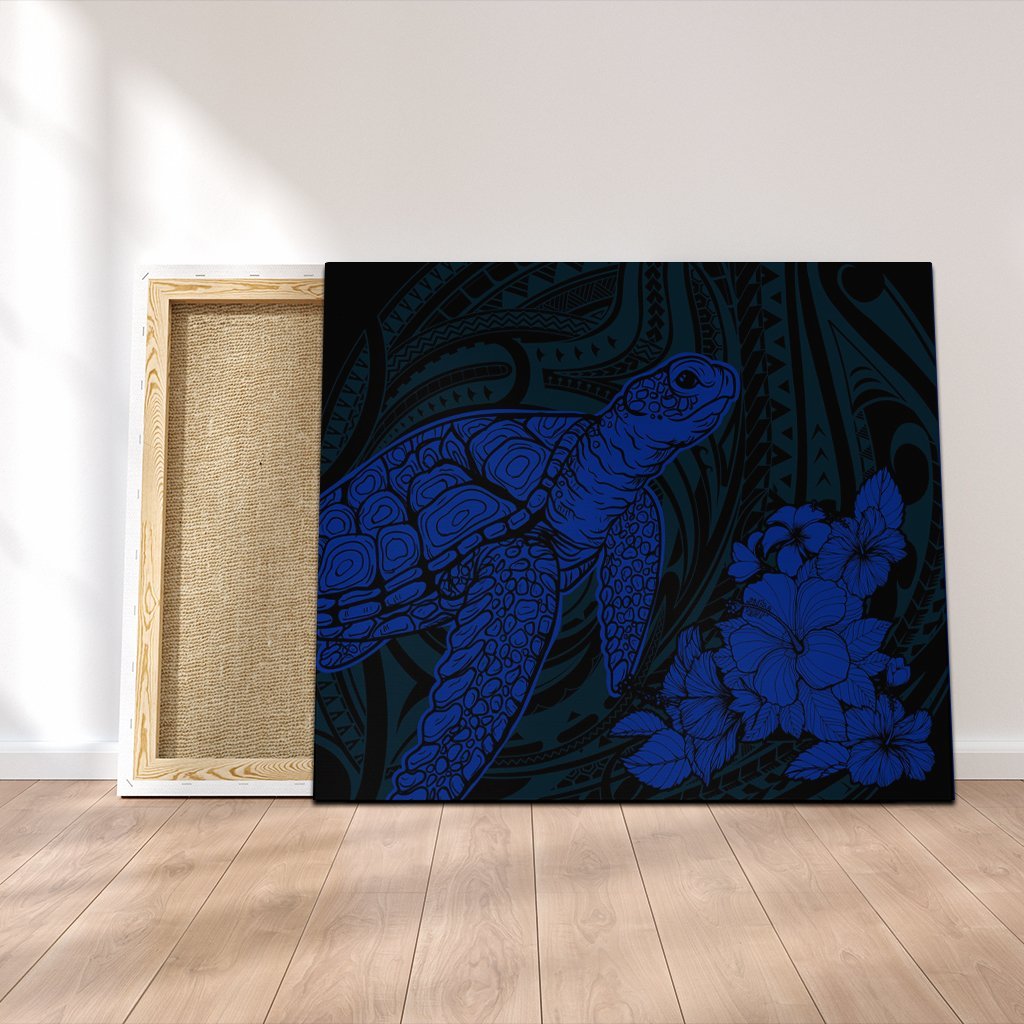 Hawaiian Hibiscus Memory Turtle Polynesian Canvas Blue - AH Canvas Poly-cotton - Polynesian Pride