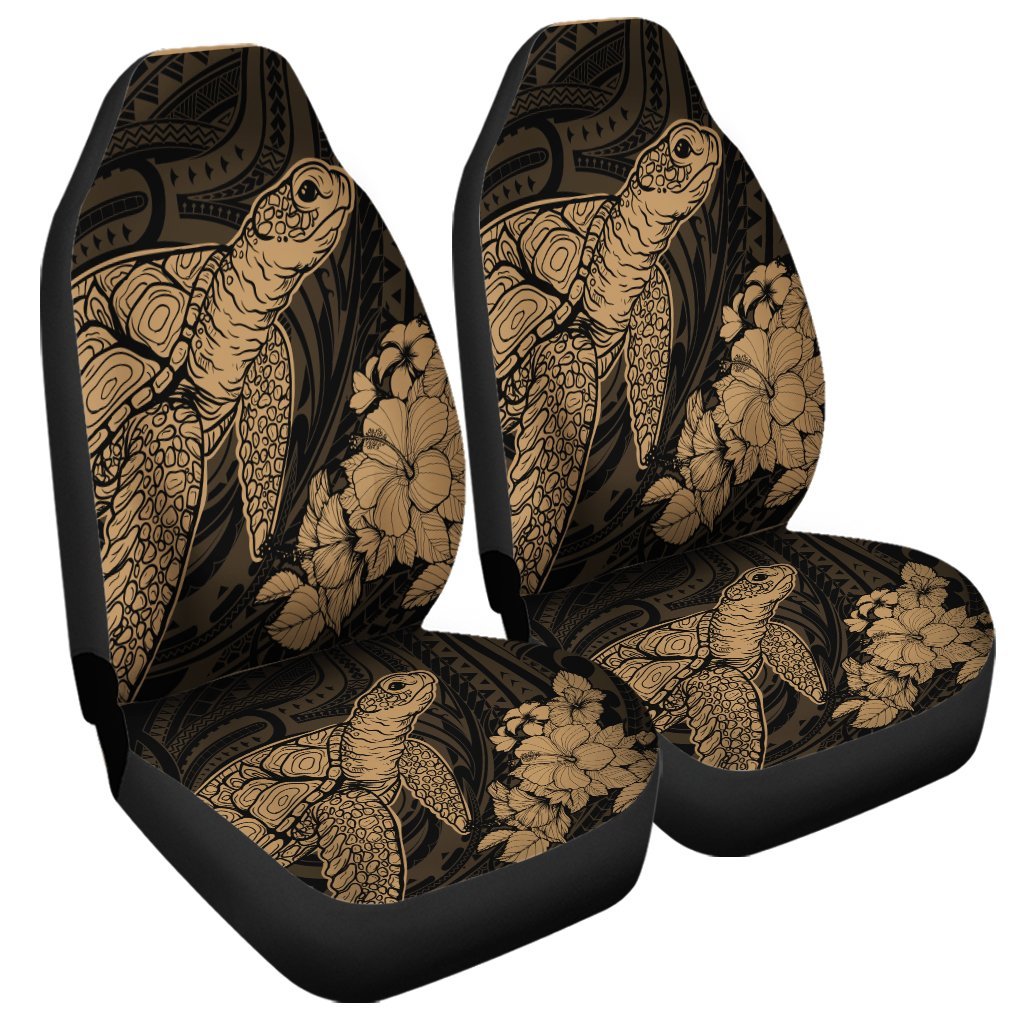 Hawaiian Hibiscus Memory Turtle Polynesian Car Seat Covers Gold - AH Universal Fit Black - Polynesian Pride