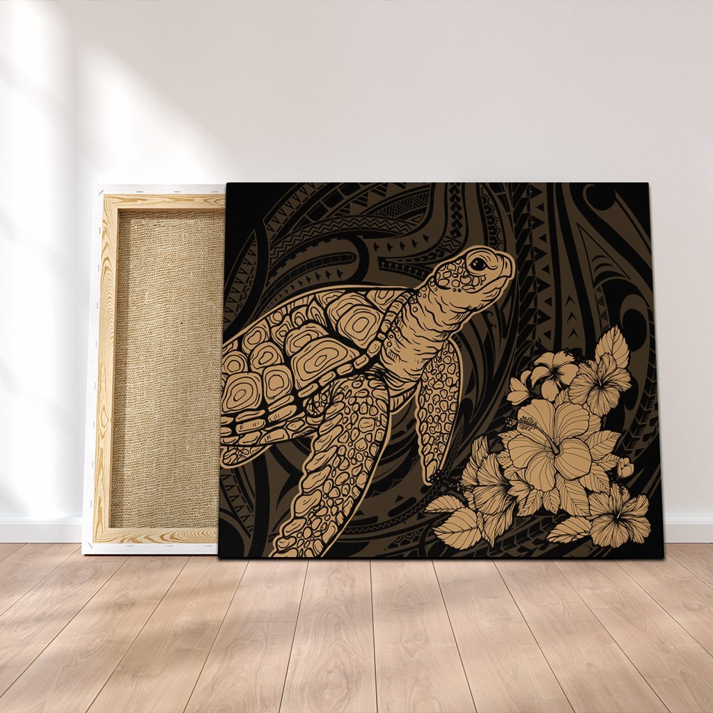 Hawaiian Hibiscus Memory Turtle Polynesian Canvas Gold - AH Canvas Poly-cotton - Polynesian Pride