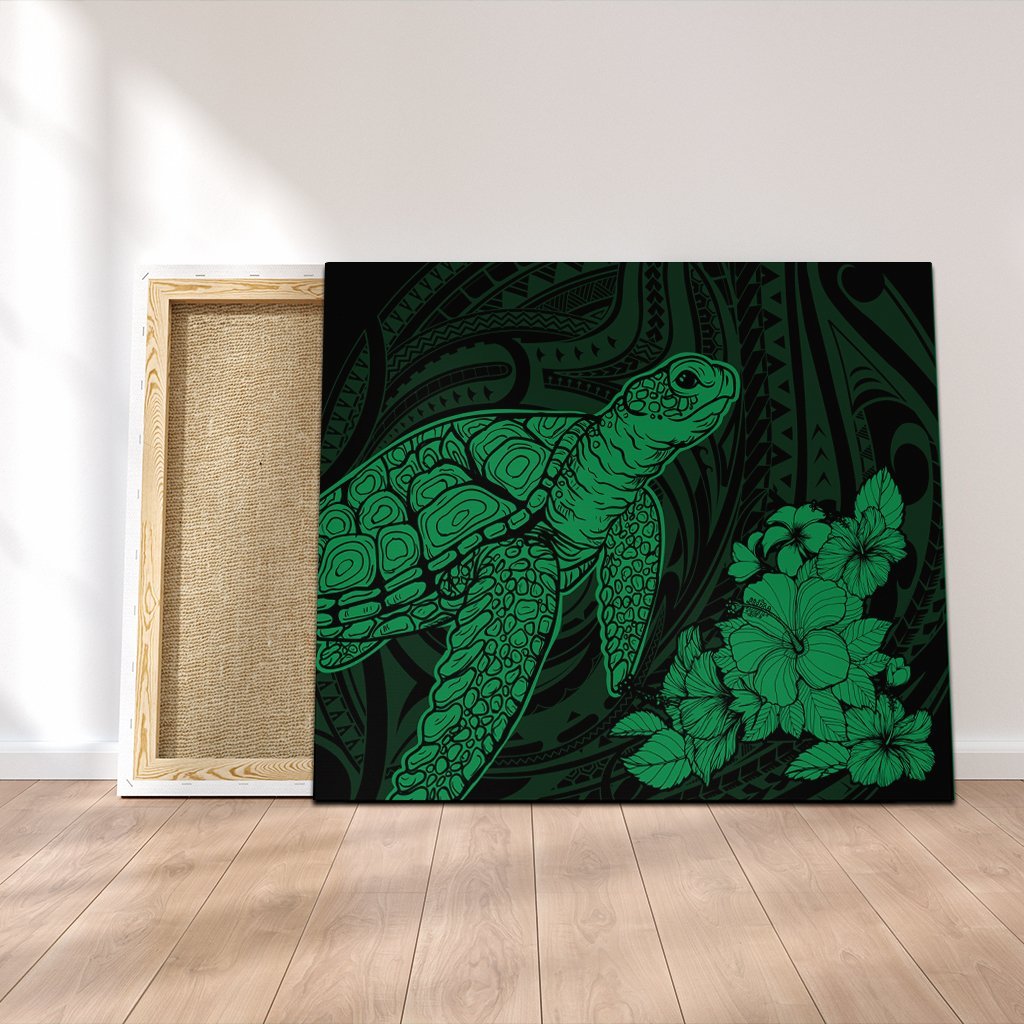 Hawaiian Hibiscus Memory Turtle Polynesian Canvas Green - AH Canvas Poly-cotton - Polynesian Pride