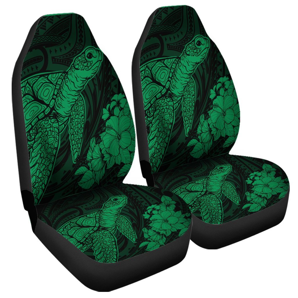 Hawaiian Hibiscus Memory Turtle Polynesian Car Seat Covers Green - AH Universal Fit Black - Polynesian Pride