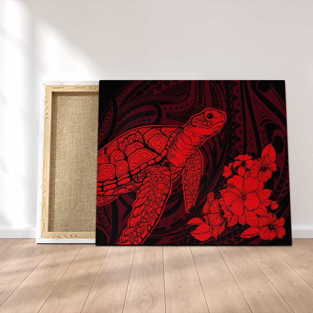 Hawaiian Hibiscus Memory Turtle Polynesian Canvas Red - AH Canvas Poly-cotton - Polynesian Pride