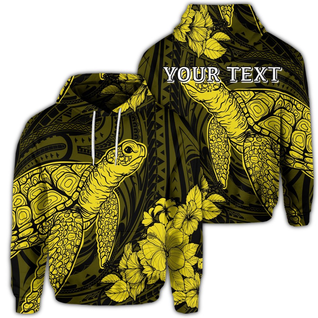 Custom Hawaiian Hibiscus Memory Turtle Polynesian Hoodie Yellow Unisex Art - Polynesian Pride