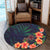 Hawaiian Hibiscus Palm Tree Background Polynesian Round Carpet - AH - Polynesian Pride