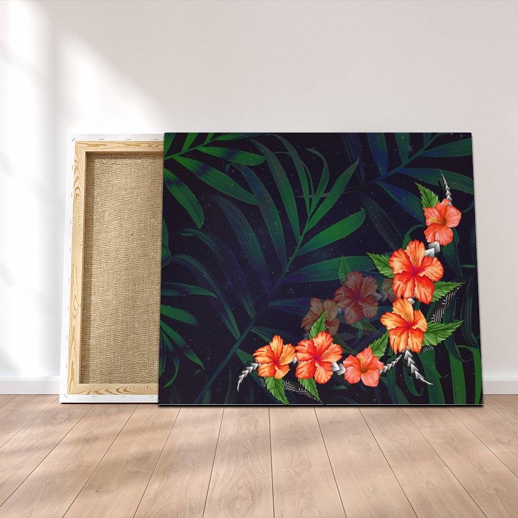 Hawaiian Hibiscus Palm Tree Background Polynesian Canvas - AH Canvas Poly-cotton - Polynesian Pride