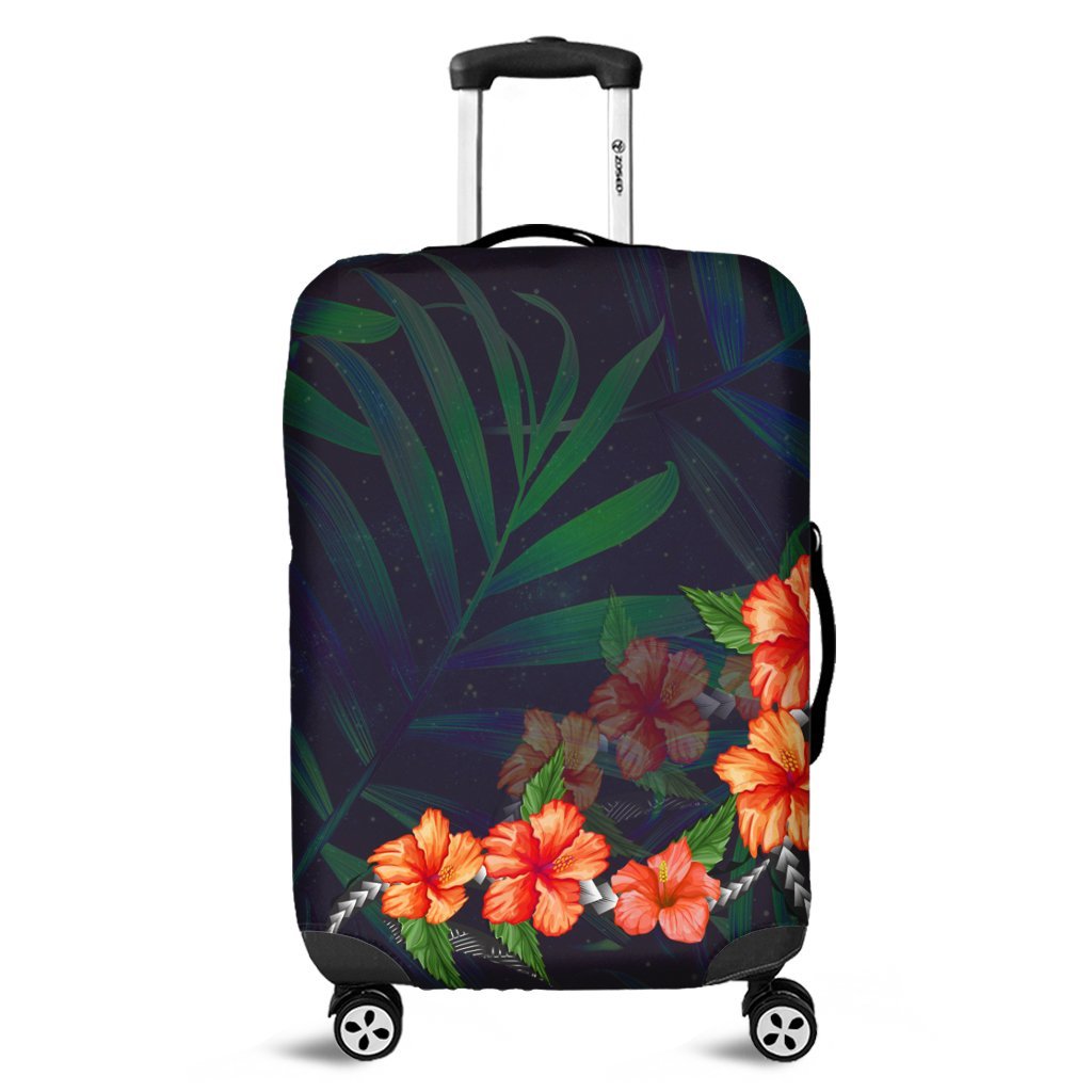 Hawaiian Hibiscus Palm Tree Background Polynesian Luggage Covers - AH Black - Polynesian Pride