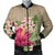 Hawaiian Hibiscus Plumeria Palm Leaves Lauhala Background Polynesian Bomber Jacket - AH Black Unisex - Polynesian Pride