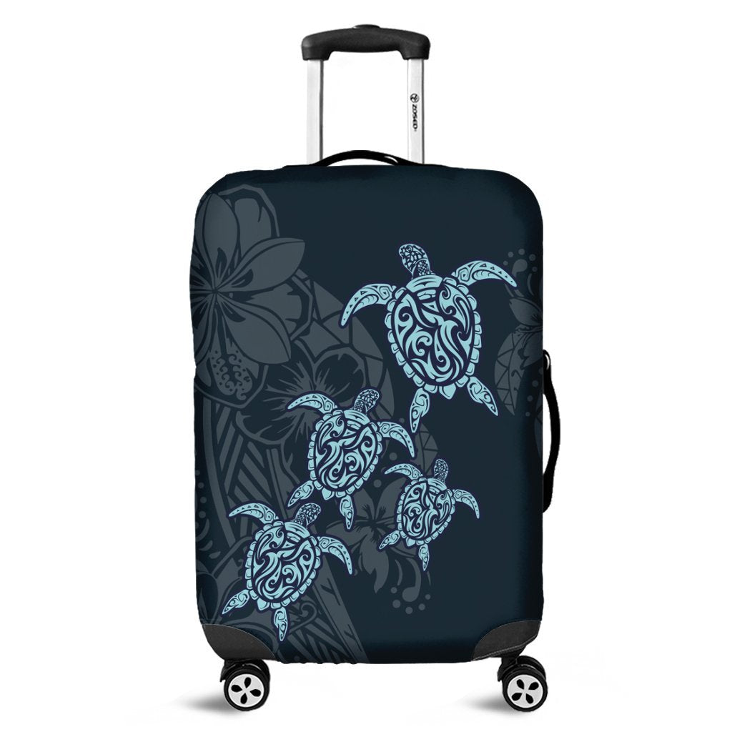 Hawaiian Hibiscus Plumeria Sea Turtle Polynesian Luggage Covers - AH Black - Polynesian Pride