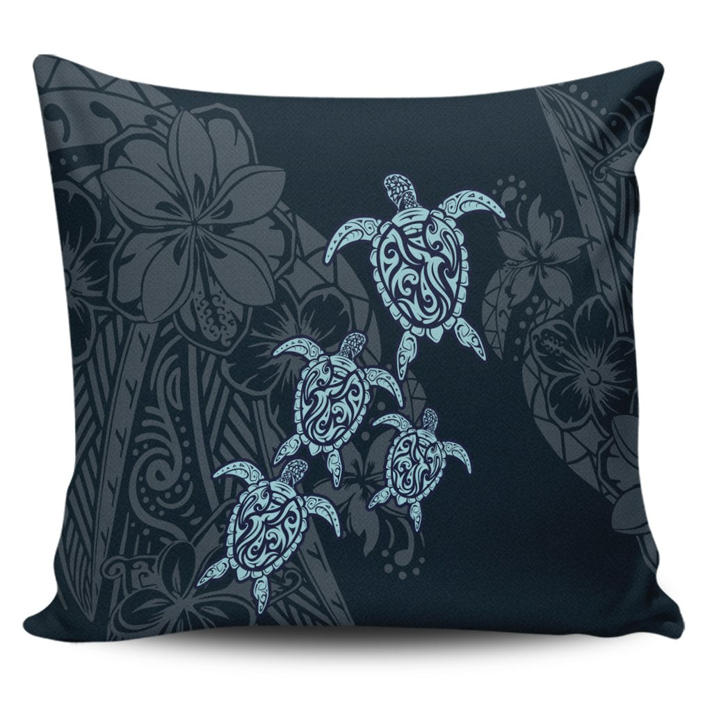 Hawaiian Hibiscus Plumeria Sea Turtle Polynesian Pillow Covers - AH Pillow Covers Black - Polynesian Pride