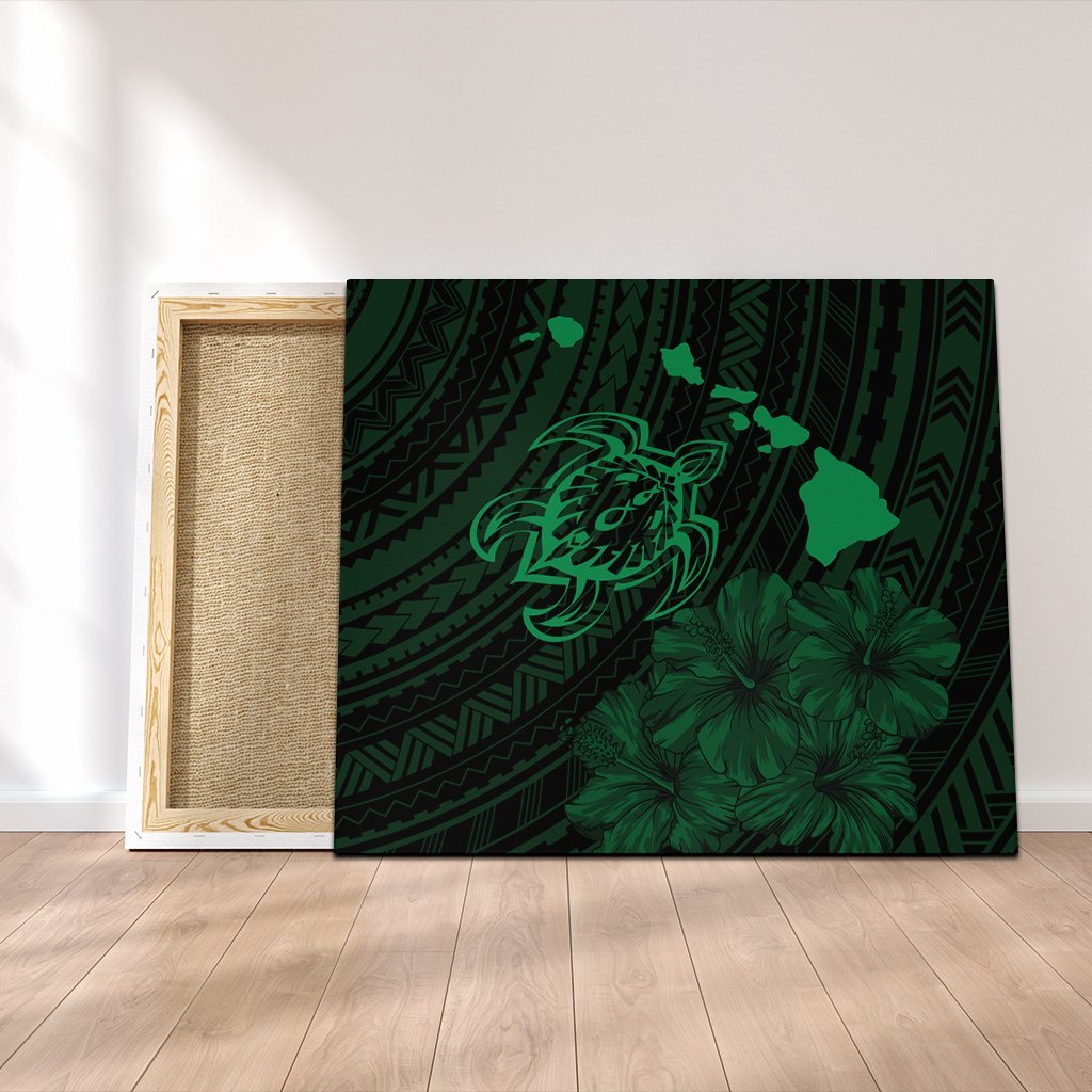 Hawaiian Hibiscus Sea Turtle Swim Polynesian Canvas - Green - AH Canvas Poly-cotton - Polynesian Pride