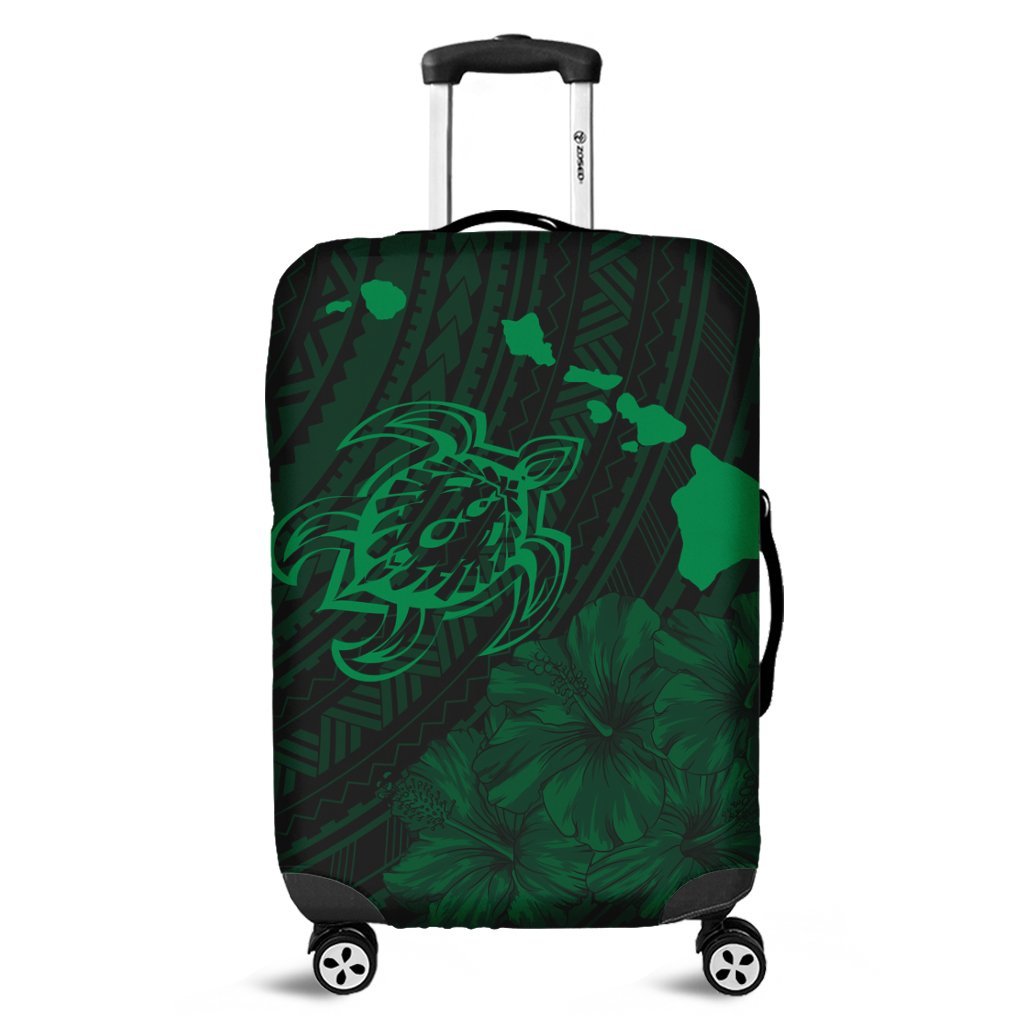 Hawaiian Hibiscus Sea Turtle Swim Polynesian Luggage Covers - Green - AH Black - Polynesian Pride