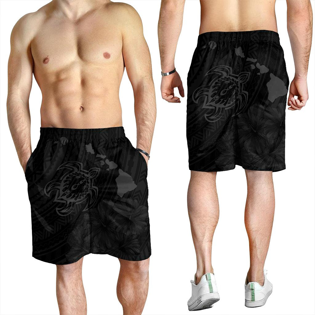 Hawaiian Hibiscus Sea Turtle Swim Polynesian Men's Shorts - Grey - AH - Polynesian Pride