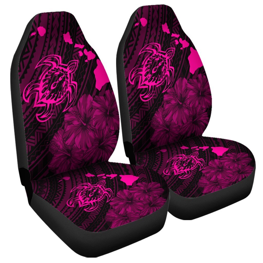 Hawaiian Hibiscus Sea Turtle Swim Polynesian Car Seat Covers - Pink - AH Universal Fit Black - Polynesian Pride