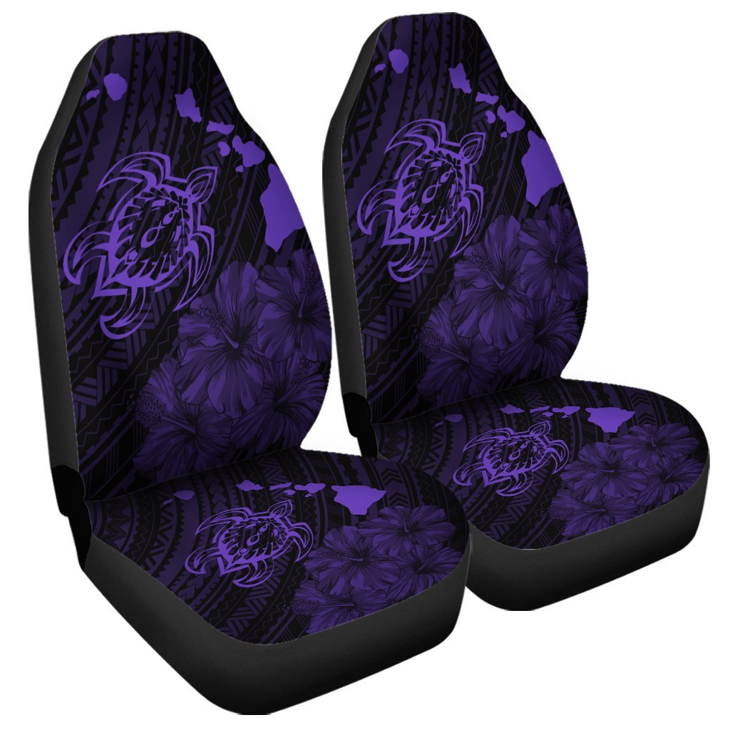 Hawaiian Hibiscus Sea Turtle Swim Polynesian Car Seat Covers - Purple - AH Universal Fit Black - Polynesian Pride