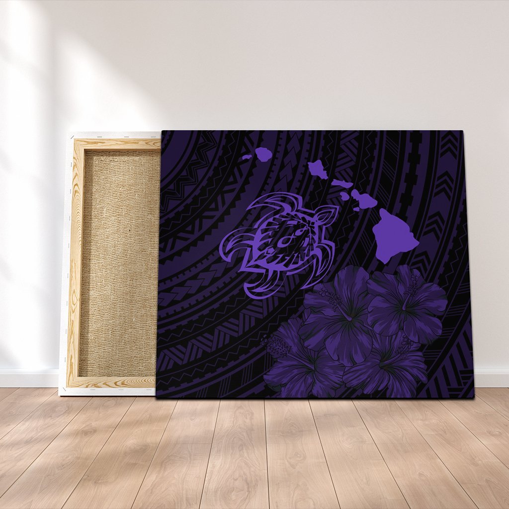 Hawaiian Hibiscus Sea Turtle Swim Polynesian Canvas - Purple - AH Canvas Poly-cotton - Polynesian Pride