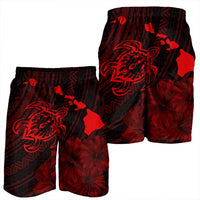 Hawaiian Hibiscus Sea Turtle Swim Polynesian Men's Shorts - Red - AH - Polynesian Pride